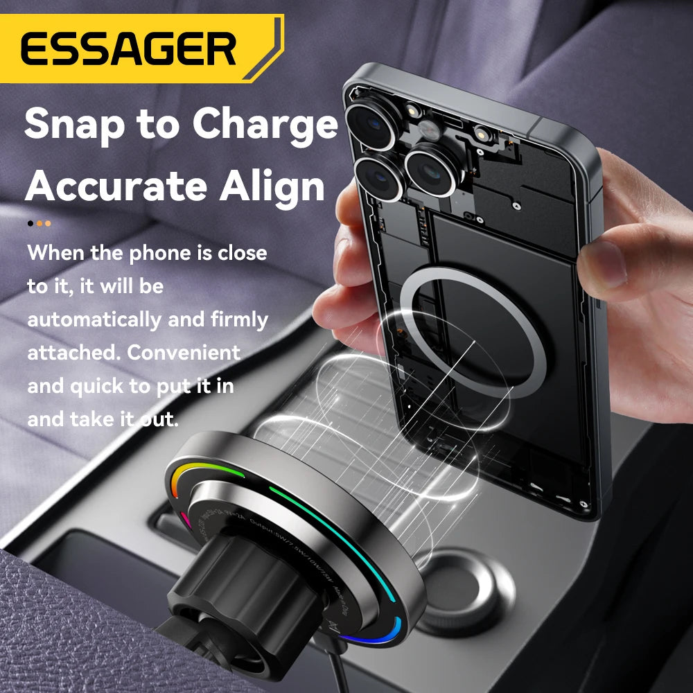 Support Voiture Magnétique avec Charge Sans Fil 15W – Compatible MagSafe