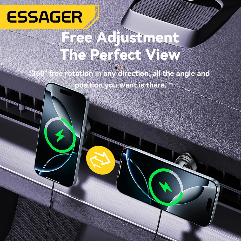 Support Voiture Magnétique avec Charge Sans Fil 15W – Compatible MagSafe