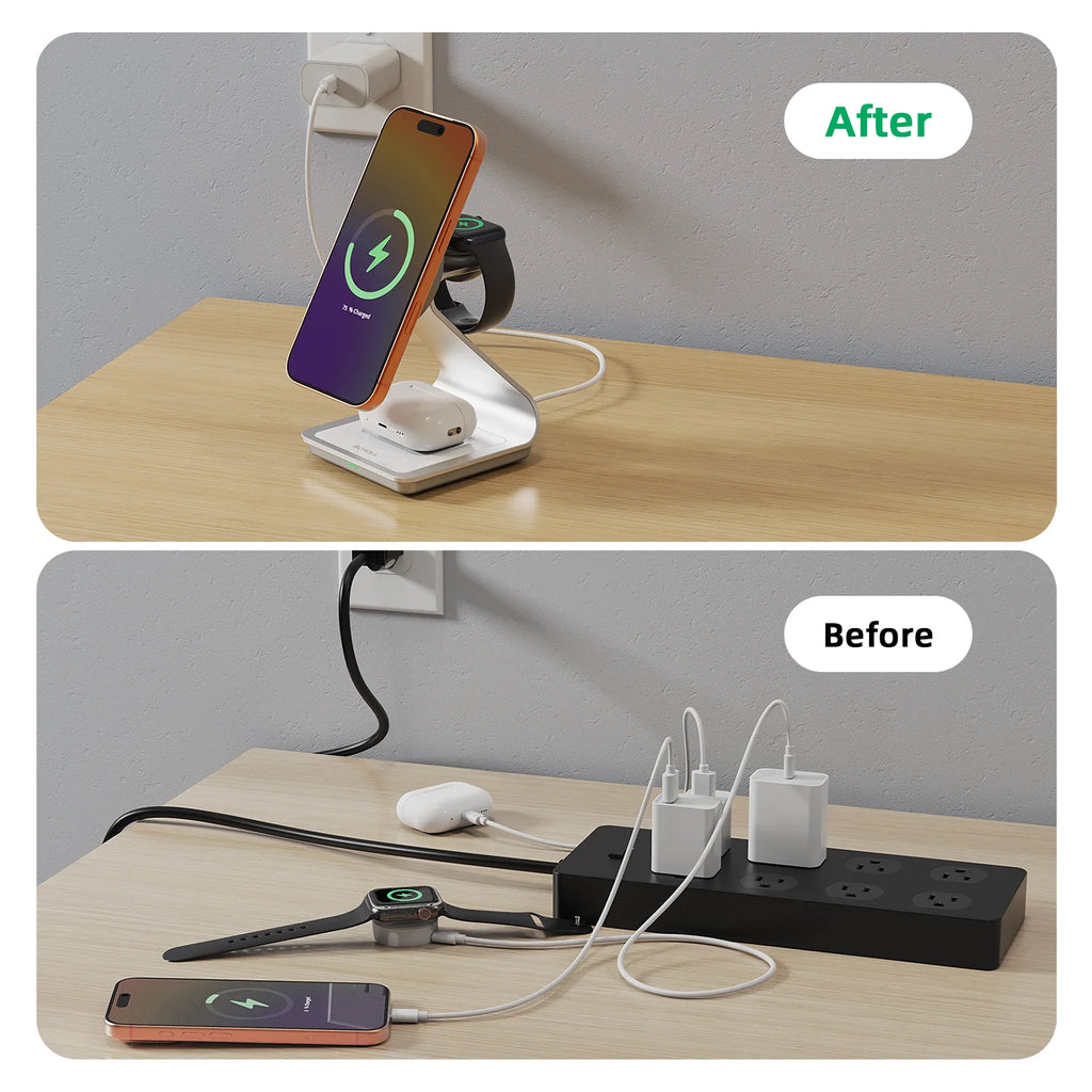 Station de Charge Magnétique 3-en-1 – iPhone, Apple Watch & AirPods