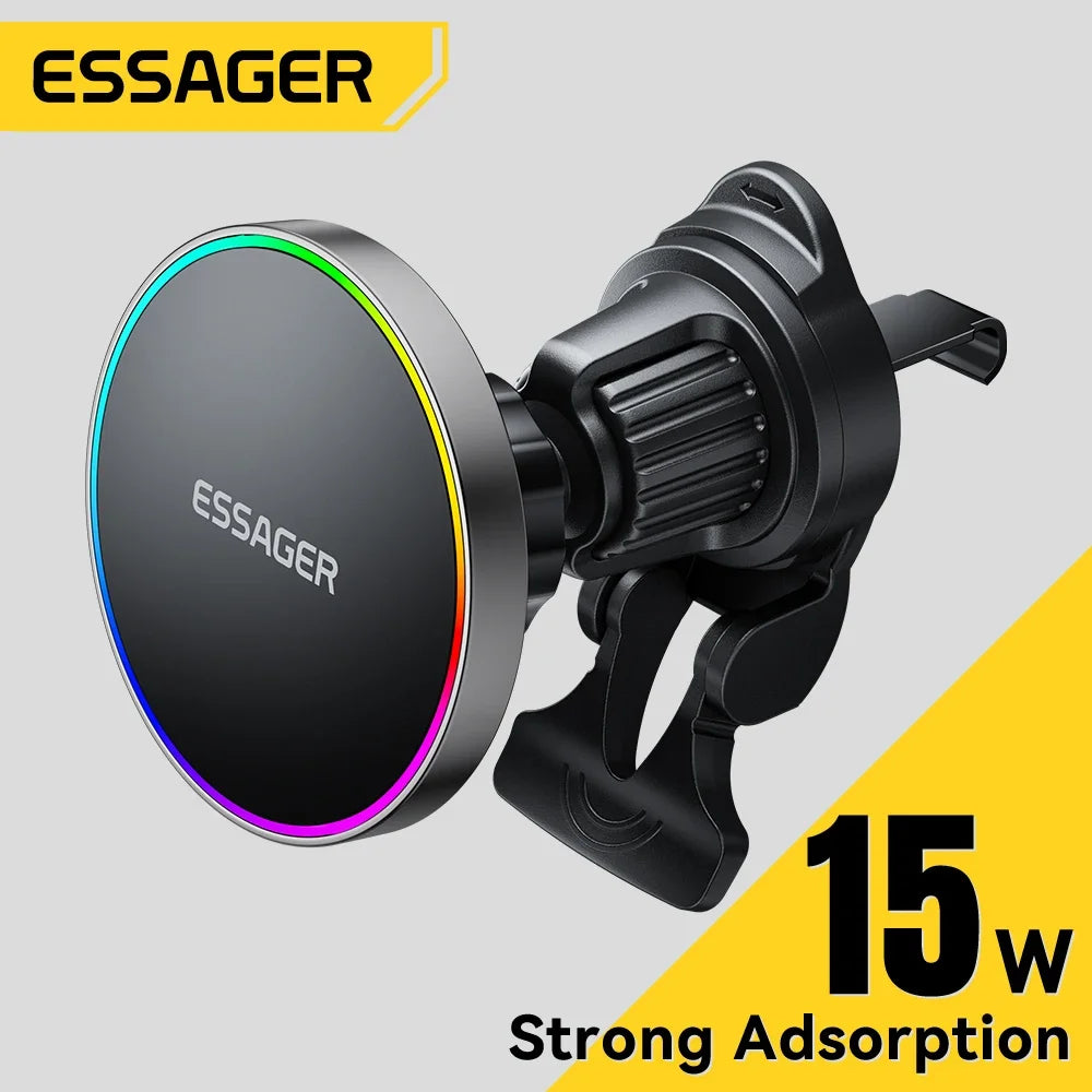 Support Voiture Magnétique avec Charge Sans Fil 15W – Compatible MagSafe