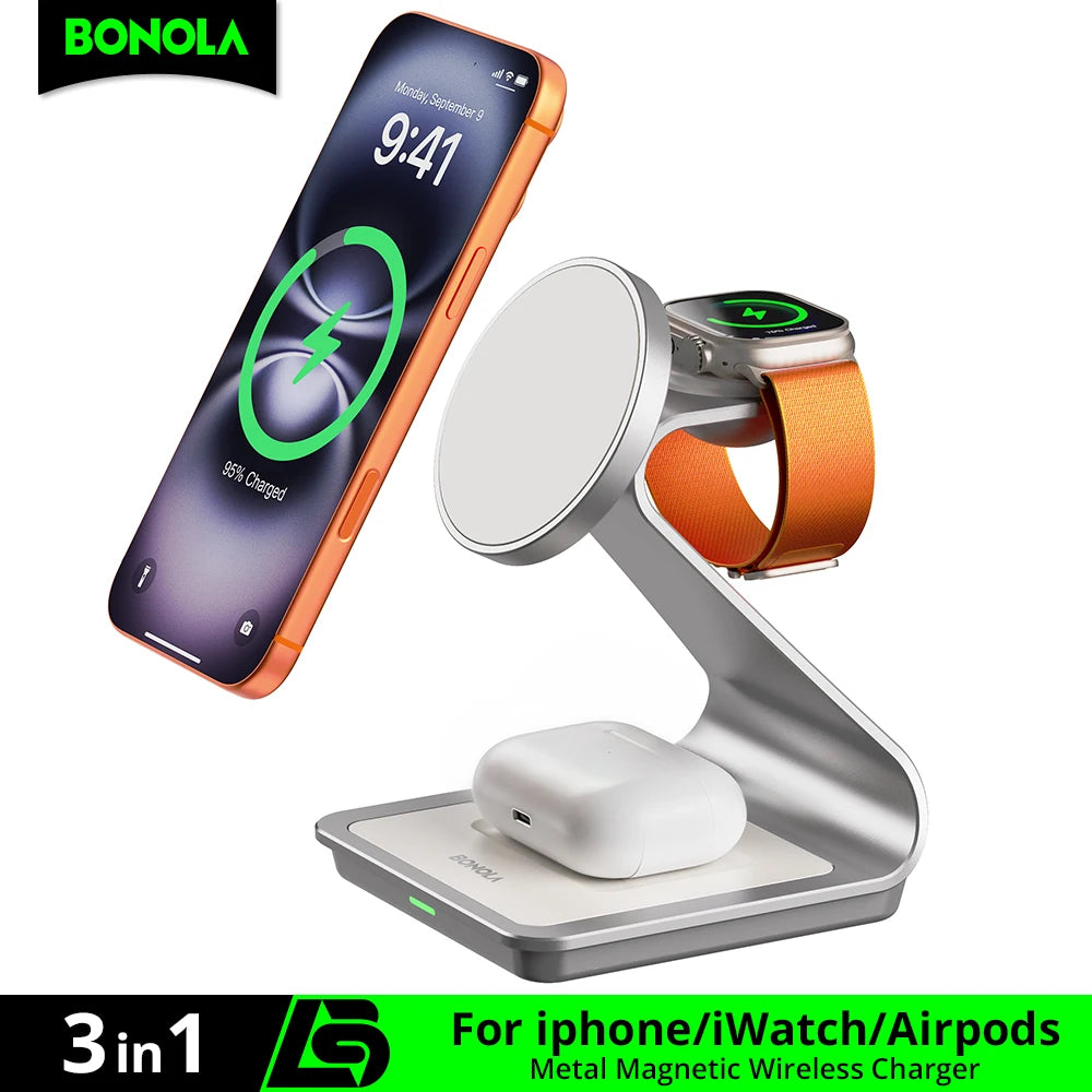 Station de Charge Magnétique 3-en-1 – iPhone, Apple Watch & AirPods